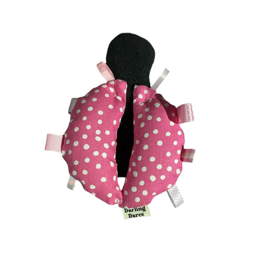 Ladybug Tag Toy: Baby Rattle Plushie with Ribbons