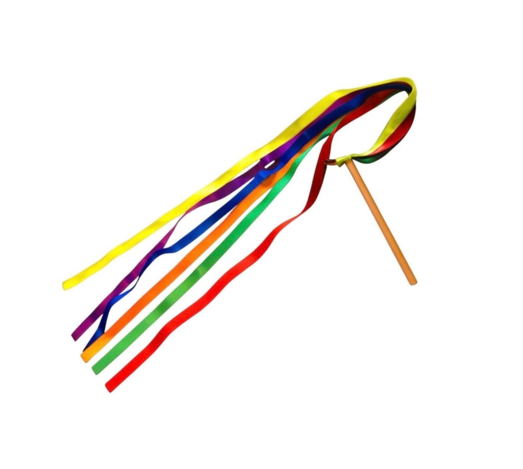 Rainbow Ribbon Wand, Bamboo Handle, Pretend Play