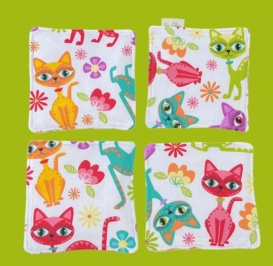 Coasters Set of 4, Colorful Cat Theme