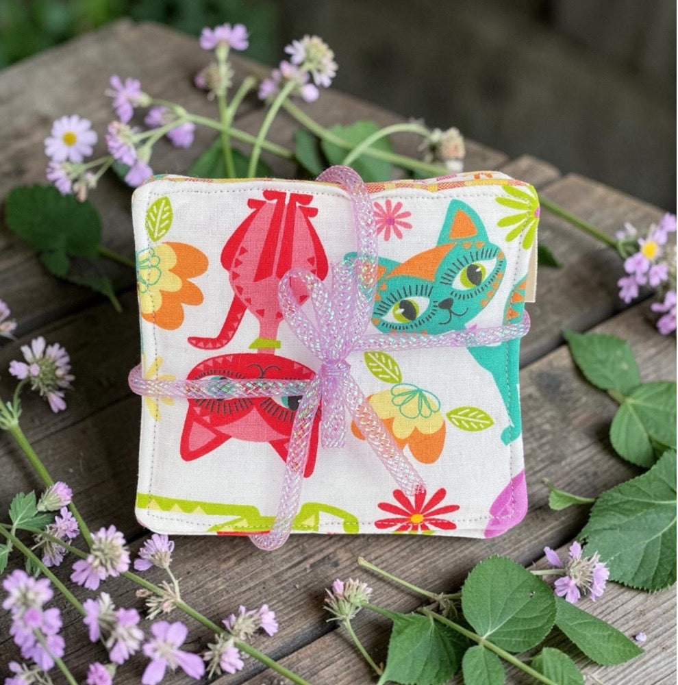 Coasters Set of 4, Colorful Cat Theme