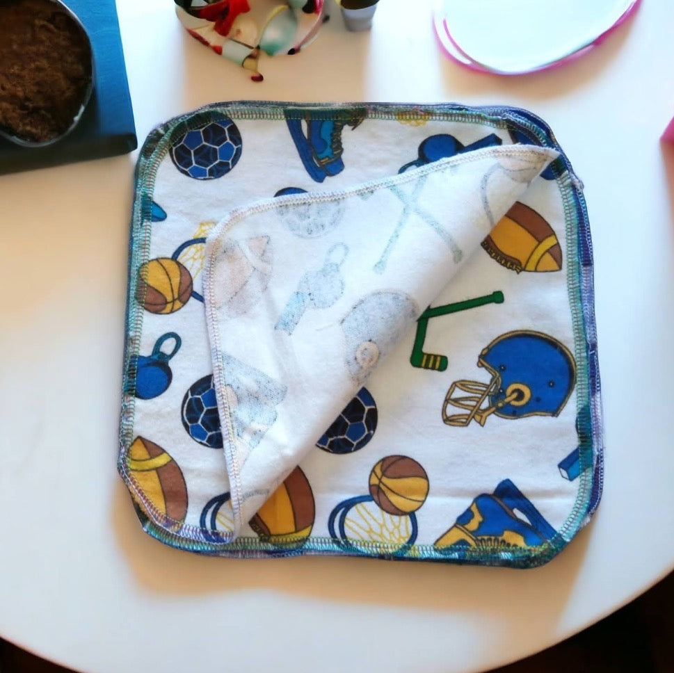 Reusable Tissues Sports Theme Flannel Handkerchief, Kids Nose Wipes, Set of 5