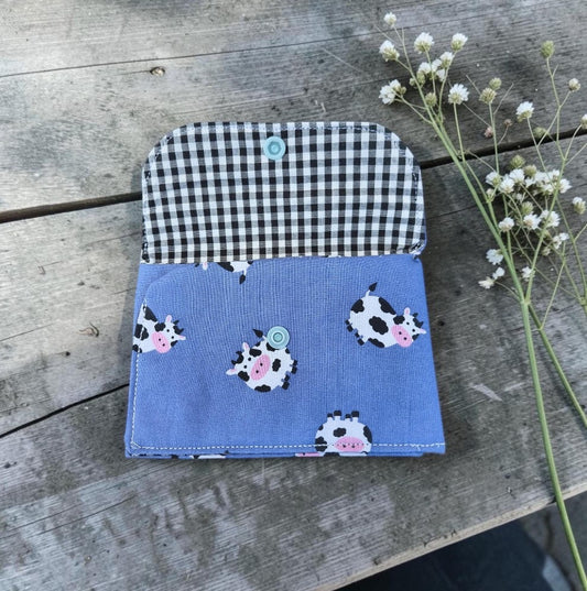 Wallet - Fabric Envelope Style Wallet for Kids, Gift Card Holder, Cow Theme