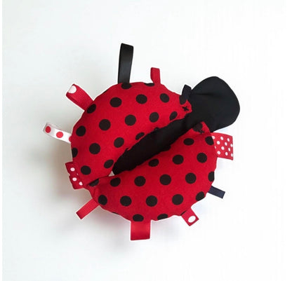 Ladybug Tag Toy: Baby Rattle Plushie with Ribbons