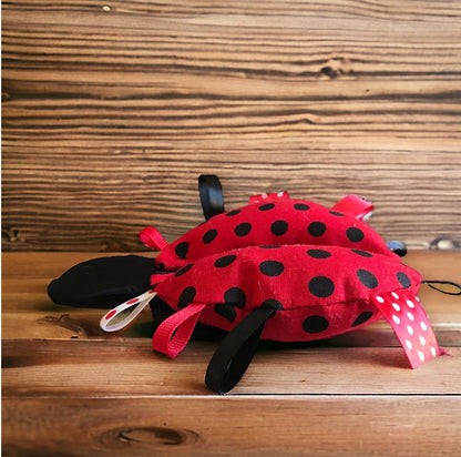 Ladybug Tag Toy: Baby Rattle Plushie with Ribbons