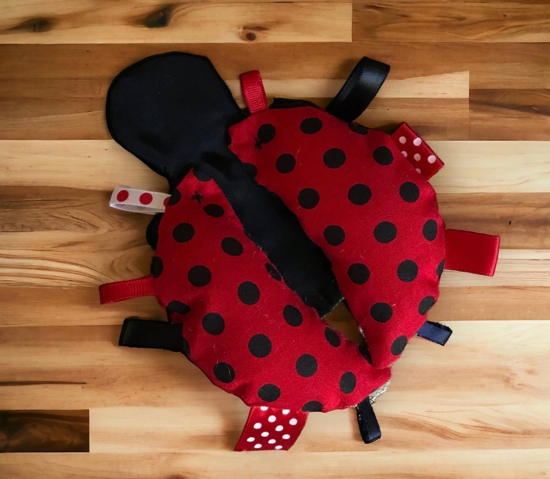 Ladybug Tag Toy: Baby Rattle Plushie with Ribbons