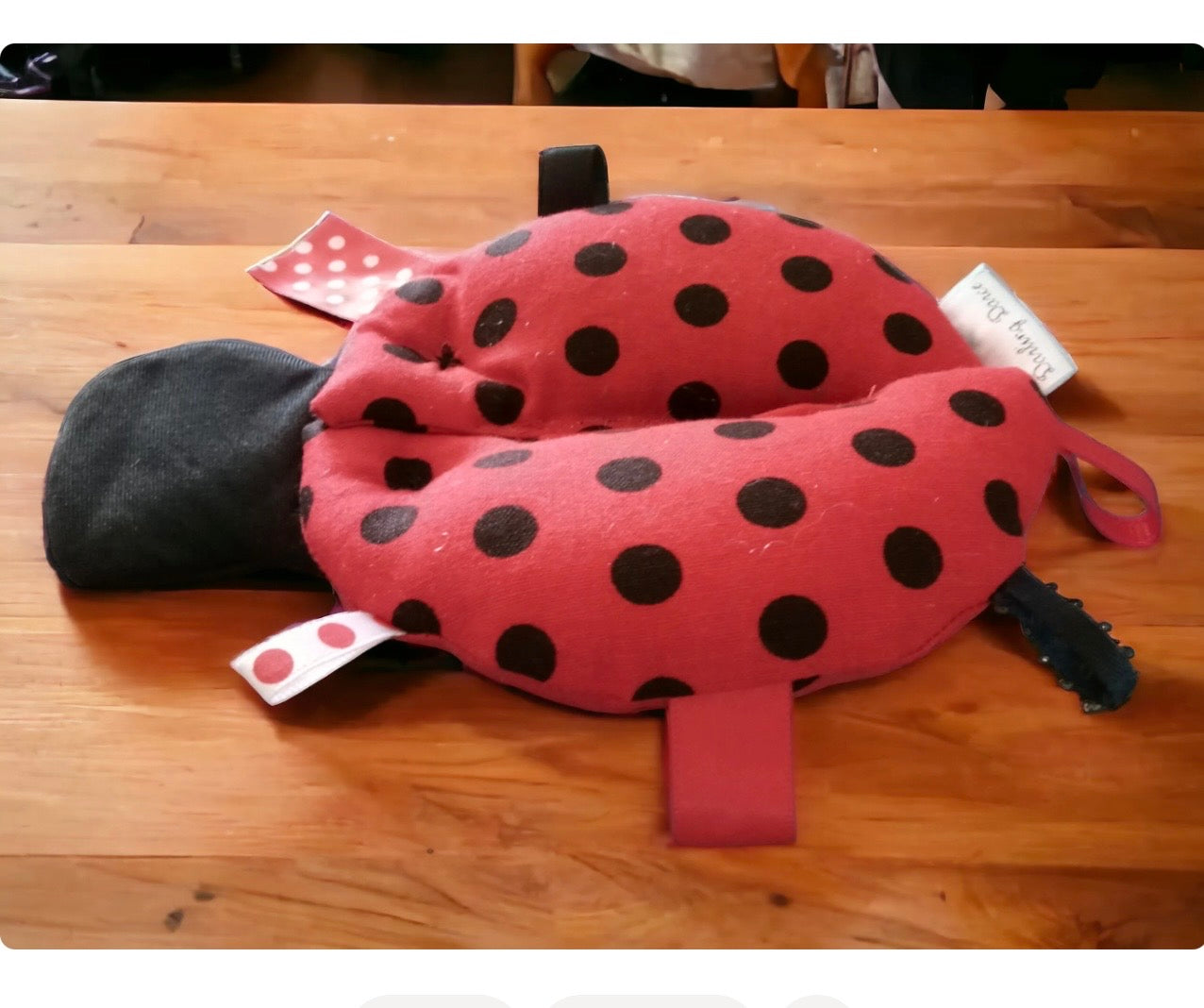 Ladybug Tag Toy: Baby Rattle Plushie with Ribbons