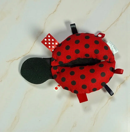 Ladybug Tag Toy: Baby Rattle Plushie with Ribbons