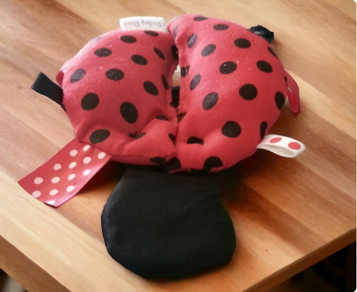 Ladybug Tag Toy: Baby Rattle Plushie with Ribbons