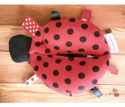 Ladybug Tag Toy: Baby Rattle Plushie with Ribbons