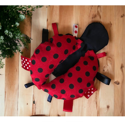 Ladybug Tag Toy: Baby Rattle Plushie with Ribbons