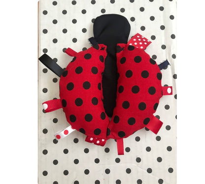 Ladybug Tag Toy: Baby Rattle Plushie with Ribbons