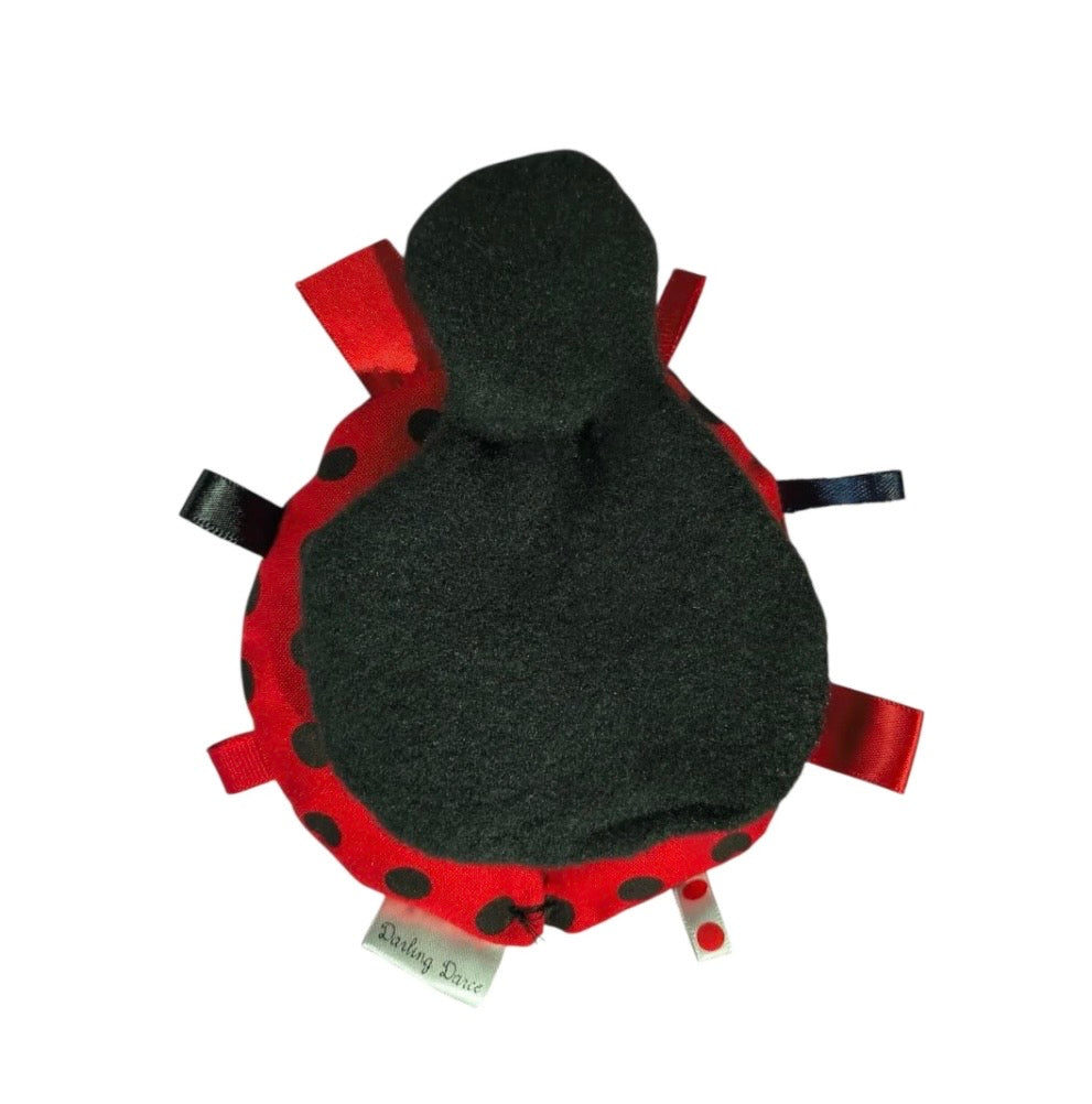 Ladybug Tag Toy: Baby Rattle Plushie with Ribbons