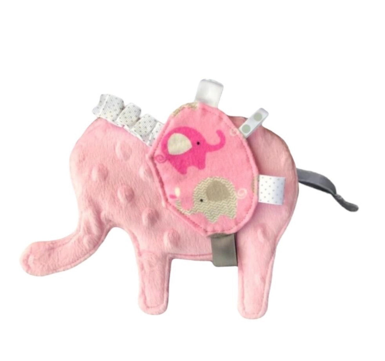 Elephant Lovey Blanket Toy: Minky Fabric, Crinkle Ear
