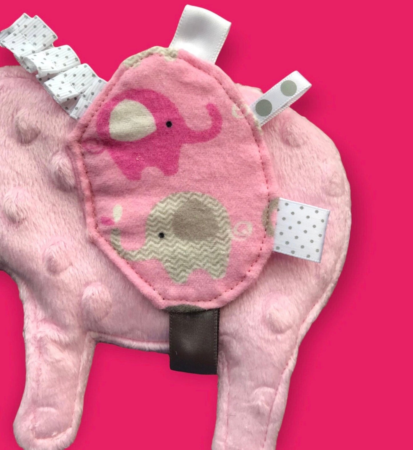 Elephant Lovey Blanket Toy: Minky Fabric, Crinkle Ear
