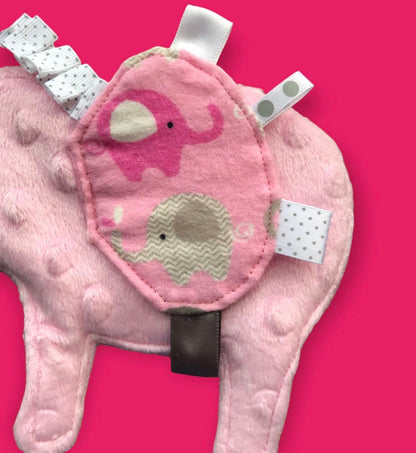 Elephant Lovey Blanket Toy: Minky Fabric, Crinkle Ear
