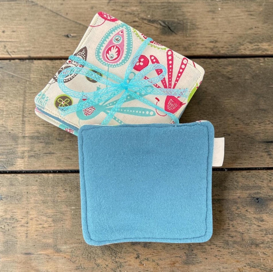 Coasters Set of 4, Floral Bird Theme