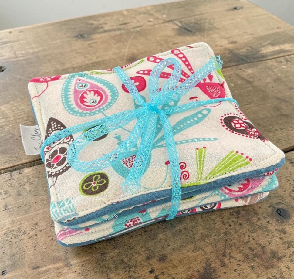 Coasters Set of 4, Floral Bird Theme