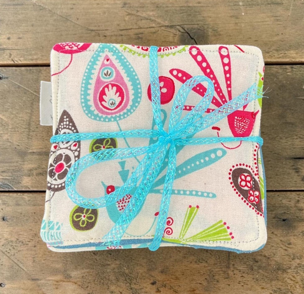 Coasters Set of 4, Floral Bird Theme