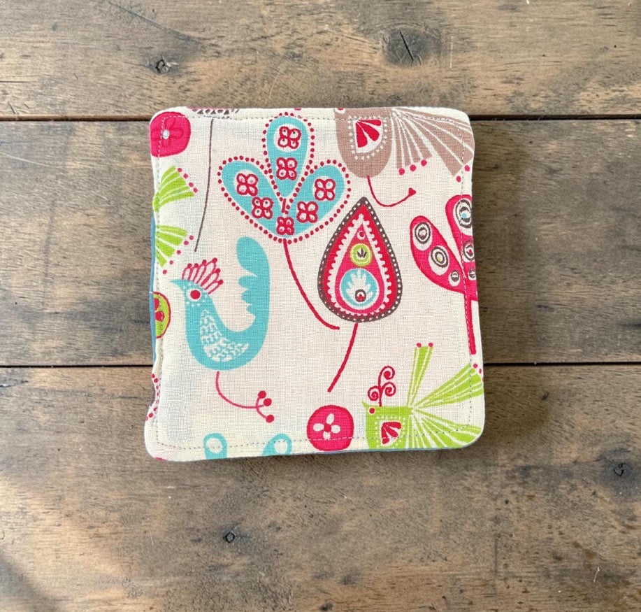 Coasters Set of 4, Floral Bird Theme