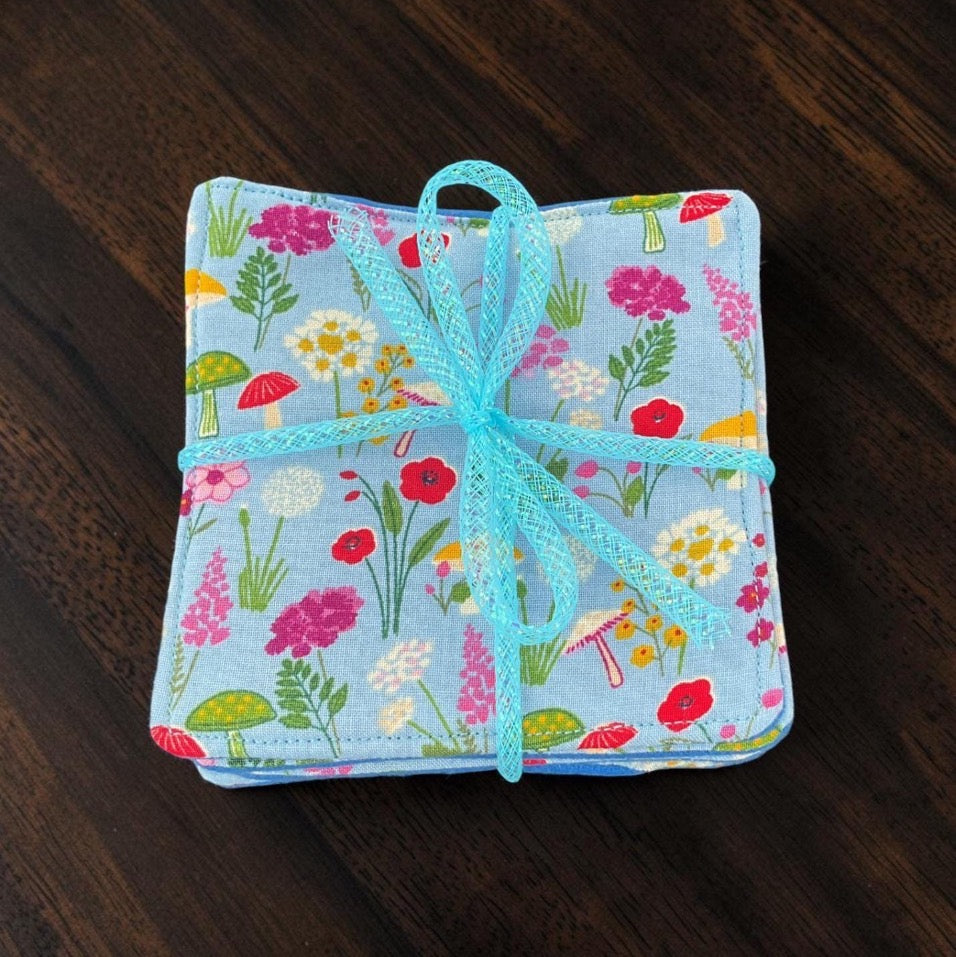 Coasters Set of 4, Floral Mushroom Theme