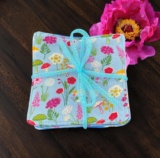 Coasters Set of 4, Floral Mushroom Theme