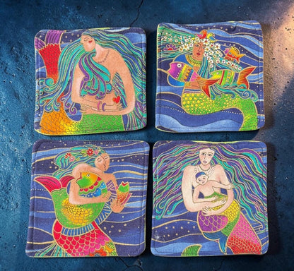 Coasters Set of 4, Mermaid Theme