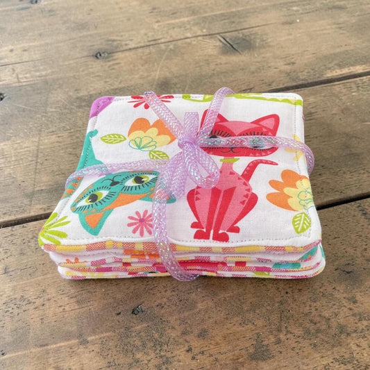 Coasters Set of 4, Colorful Cat Theme