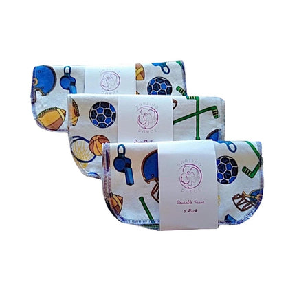 Reusable Tissues Sports Theme Flannel Handkerchief, Kids Nose Wipes, Set of 5
