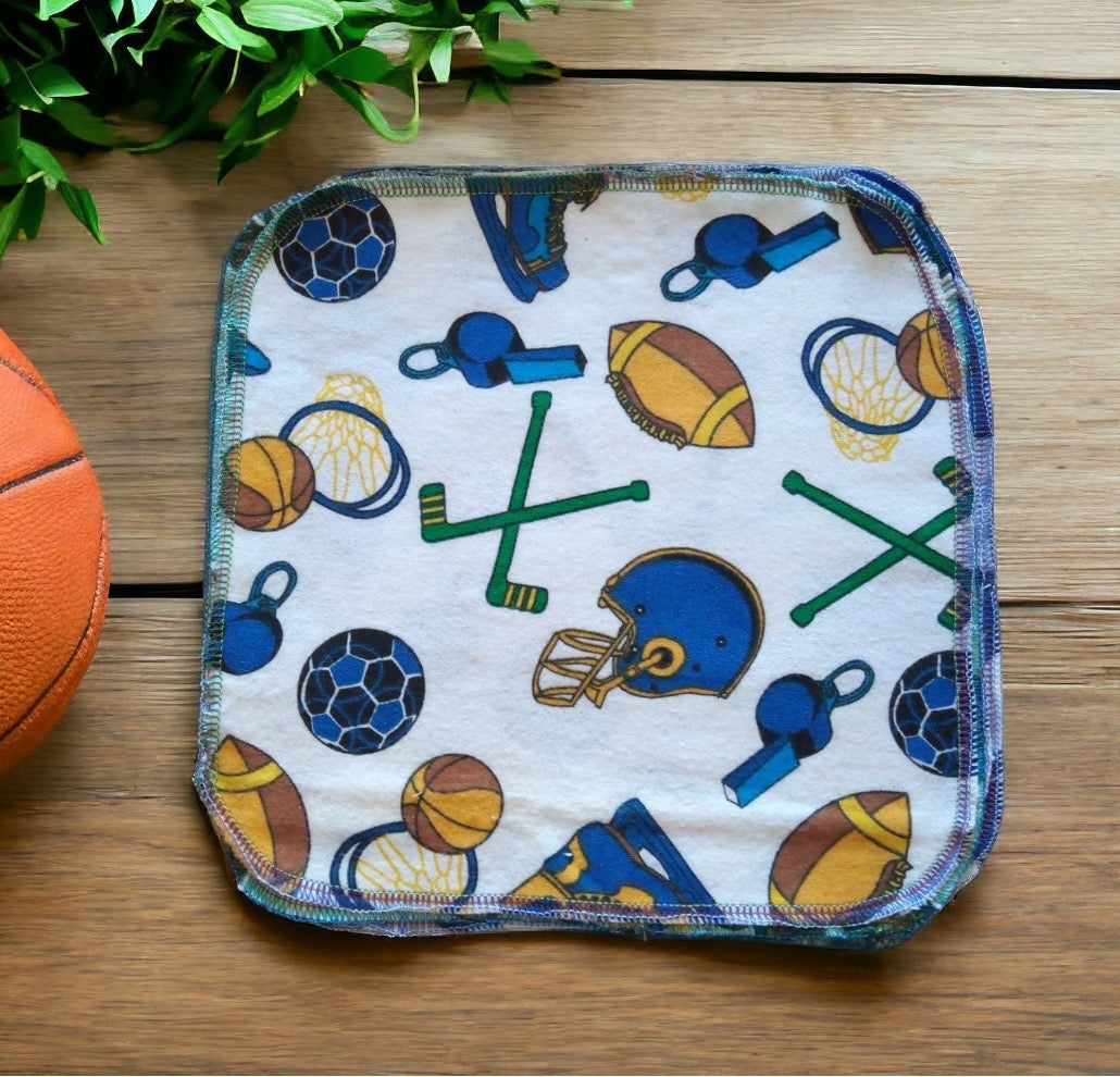 Reusable Tissues Sports Theme Flannel Handkerchief, Kids Nose Wipes, Set of 5