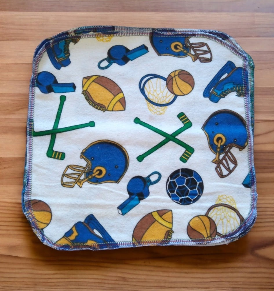 Reusable Tissues Sports Theme Flannel Handkerchief, Kids Nose Wipes, Set of 5