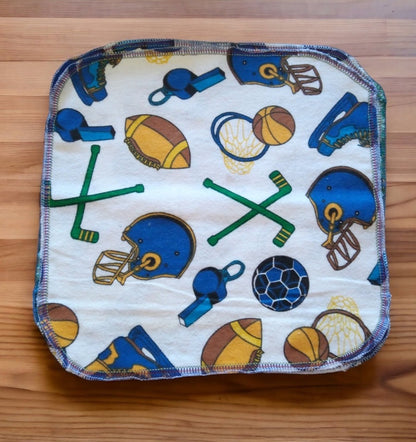 Reusable Tissues Sports Theme Flannel Handkerchief, Kids Nose Wipes, Set of 5