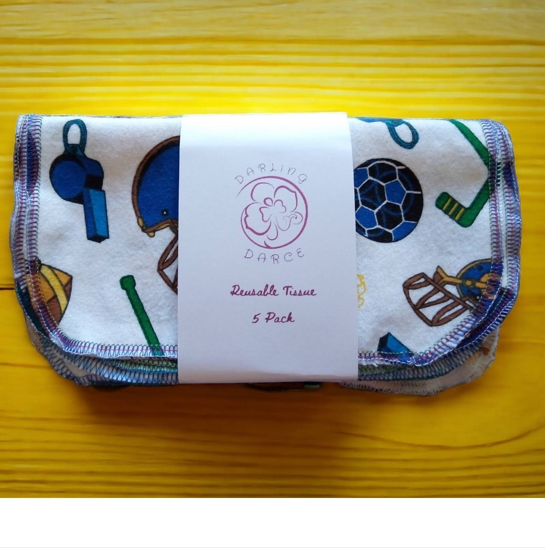 Reusable Tissues Sports Theme Flannel Handkerchief, Kids Nose Wipes, Set of 5