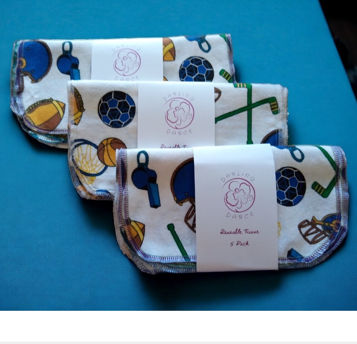 Reusable Tissues Sports Theme Flannel Handkerchief, Kids Nose Wipes, Set of 5