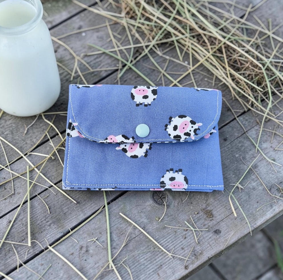 Wallet - Fabric Envelope Style Wallet for Kids, Gift Card Holder, Cow Theme