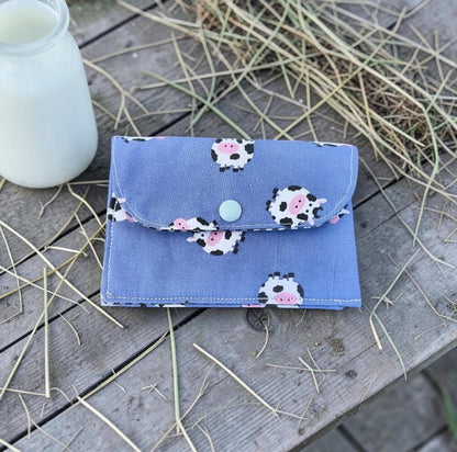 Wallet - Fabric Envelope Style Wallet for Kids, Gift Card Holder, Cow Theme