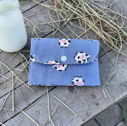 Wallet - Fabric Envelope Style Wallet for Kids, Gift Card Holder, Cow Theme