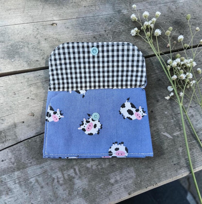 Wallet - Fabric Envelope Style Wallet for Kids, Gift Card Holder, Cow Theme