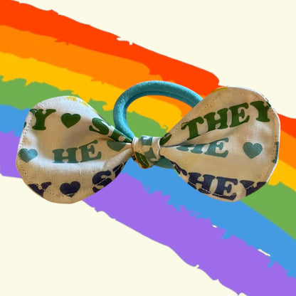PRIDE LGBTQ+ Pronouns Hair Bow Ponytail Holder