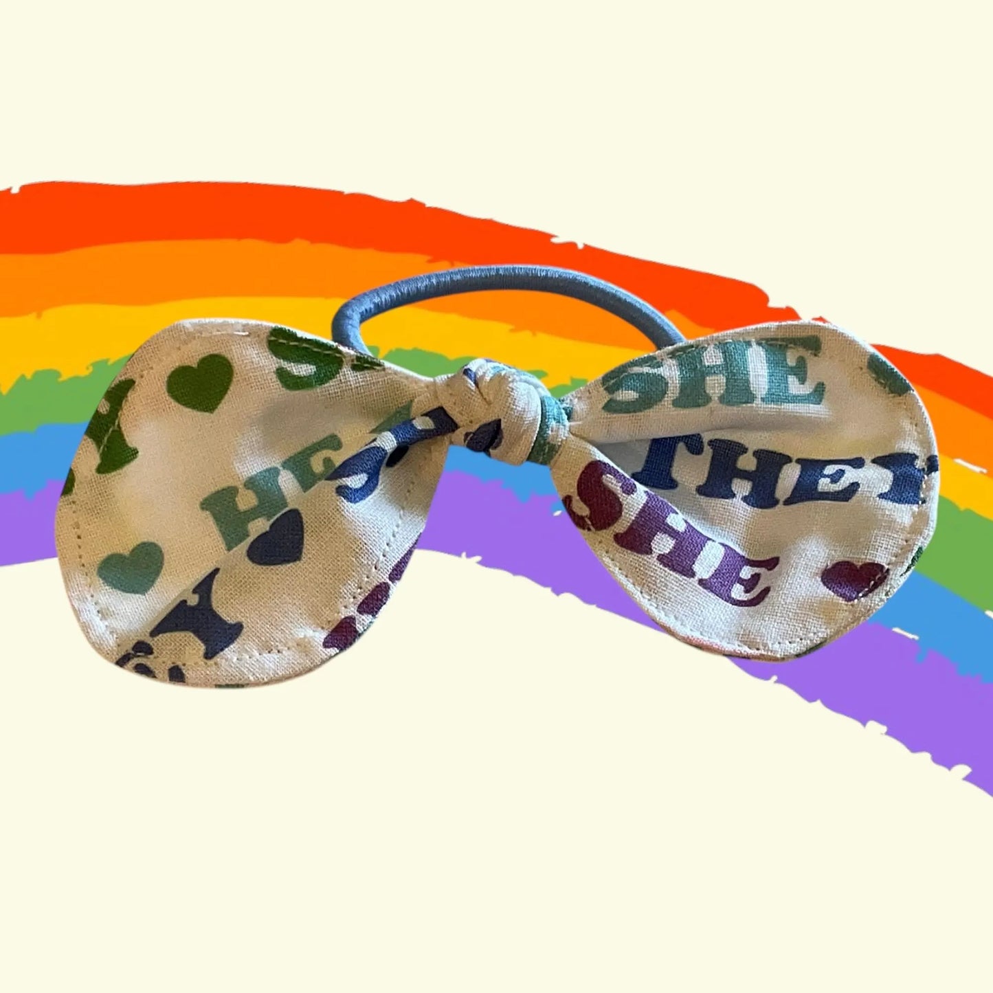 PRIDE LGBTQ+ Pronouns Hair Bow Ponytail Holder