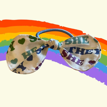 PRIDE LGBTQ+ Pronouns Hair Bow Ponytail Holder