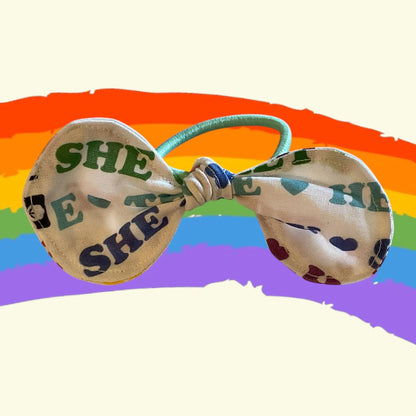 PRIDE LGBTQ+ Pronouns Hair Bow Ponytail Holder