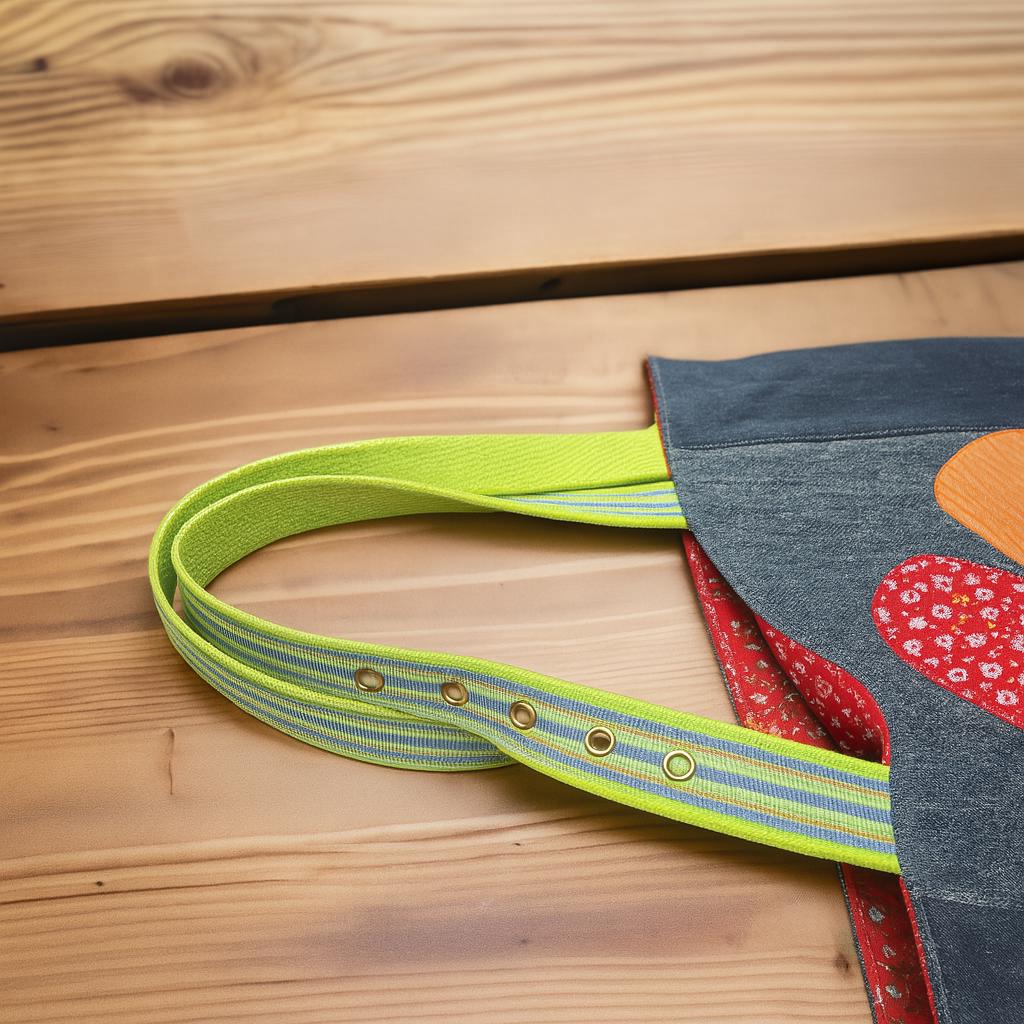 Rainbow Patch Flower Appliqué Denim Tote Bag