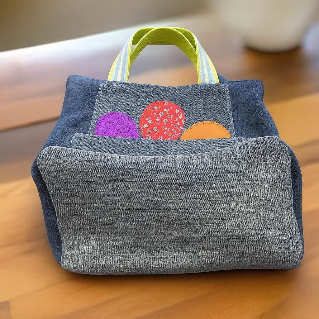 Rainbow Patch Flower Appliqué Denim Tote Bag