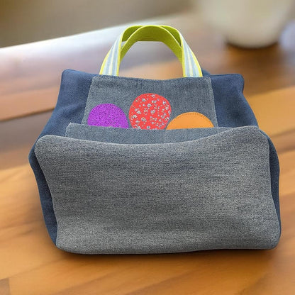 Rainbow Patch Flower Appliqué Denim Tote Bag